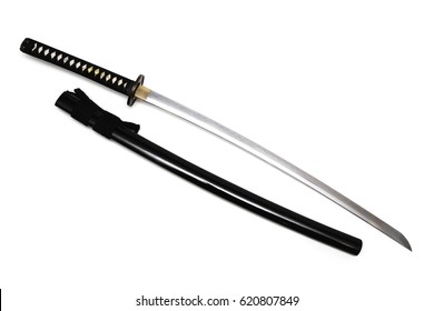 Japanese sword and scabbard with white background