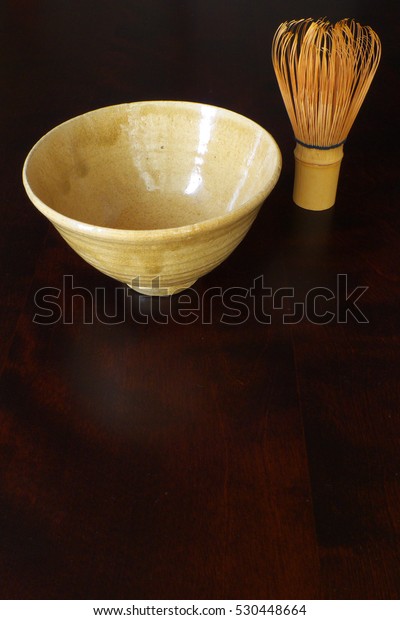 Japanese tea ceremony utensil - tea bowl and bamboo\
tea whisk