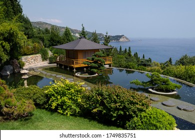Japanese Tea House In The Garden Near The Sea