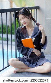 Japanese Teen Beautiful Girl In Student Smile And Relax