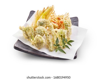 Japanese tempura of edible wild plants vegetables cuisine