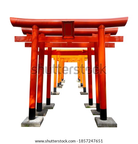 A japanese torii path isolated on white background