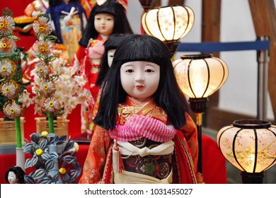 A Lot Of Japanese Traditional Dolls Lined Up