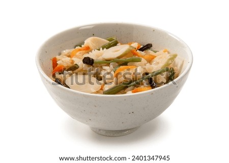 Japanese traditional food wild vegetable rice rice on white background