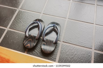 Japanese Traditional Footwear, Geta With Wooden Base And Fabric Straps