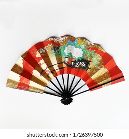 Japanese vintage hand painted fan (paper and lacquered bamboo)
