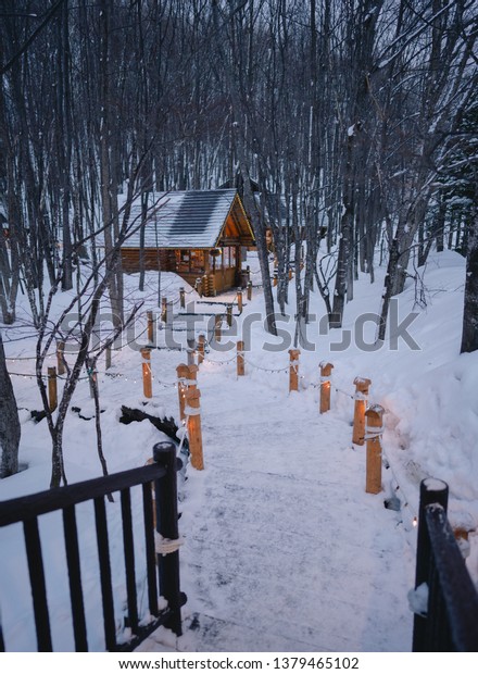 Japanese Winter Cabins On Evening Time Stock Photo Edit Now