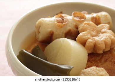 Japanese Winter Comfort Food, Oden Fish Cake Simmered Served With Japanese Sake