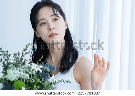 Japanese woman with a bouquet