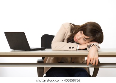 Japanese woman get tired at work