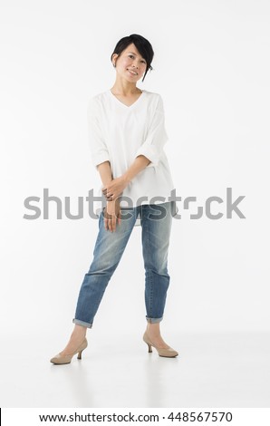 Similar – Woman in work wear in her workshop by table with handmade items