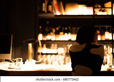 Japanese Woman On A Date In A Fancy Bar In Tokyo.