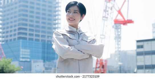 Japanese Woman In Work Clothes