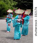  Japanese women gropu dancing during a summer festival in Sendai,Japan-Aoba Dori Matsuri.