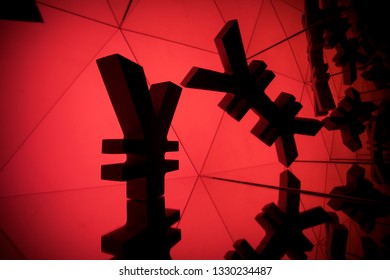 Japanese Yen or Chinese Yuan Currency Symbol With Many Mirroring Images of Itself on Red Background - Powered by Shutterstock