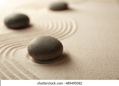Japanese Zen garden. Pebbles on a sand