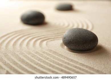 Japanese Zen Garden Pebbles On Sand Stock Photo 489490657 | Shutterstock