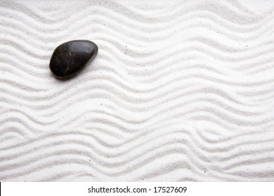 Japanese Zen Rock Garden With White Raked Sand