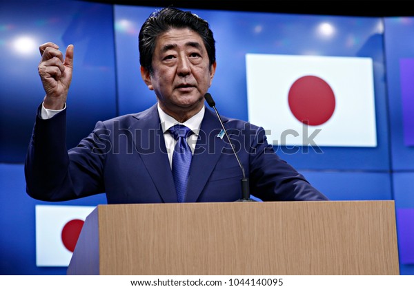 Japan's Prime Minister Shinzo Abe attends a EU-Japan summit in Brussels, Belgium March 21, 2017. 