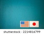 Japan-U.S. relations (wood grain background)