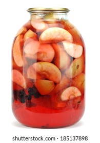 Jar of apple and black chokeberry (aronia) compote on a white background  