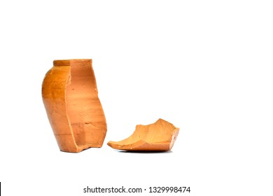 jar Clay pot broken isolated on white background