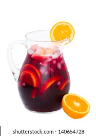 jar   of cold sangria wine isolated on white background