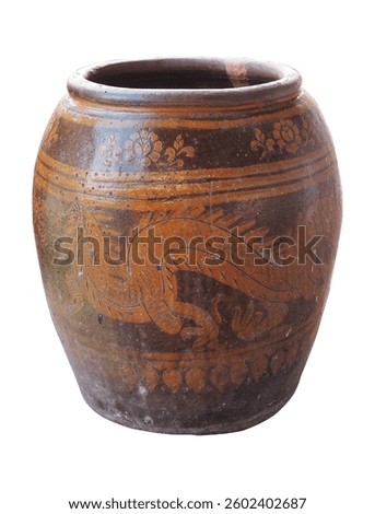Jar dragon pattern isolated on white background. big earthen jar clipping path isolated object. traditional Thai vintage jar clipart for isolated , clipping path , clipart element