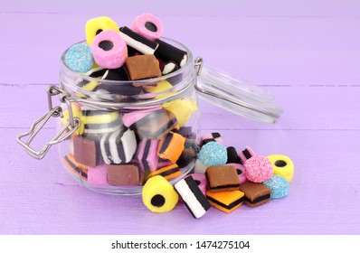Jar filled with  traditional liquorice allsorts candy