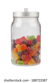 Jar Of Gummy Candy Isolated On White Background 