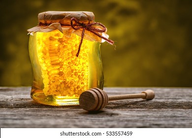 Jar Honey Honeycomb Wooden Dipper On Stock Photo Edit Now 533557459