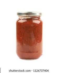 Jar Of Marinara Tomato Sauce Isolated Over The White Background