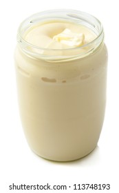 Jar Mayonaise Close Up Isolated Over White