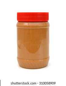 Jar of peanut butter, cutout on white background