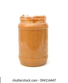 Jar of peanut butter isolated on a white background 