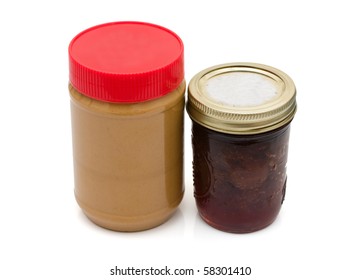 A Jar Of Peanut Butter And A Jar Of Jelly Isolated On A White Background, Peanut Butter