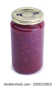 Jar Of Rasberry Jam Cut Out On White.