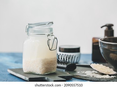 Jar Of Rice Water On Table