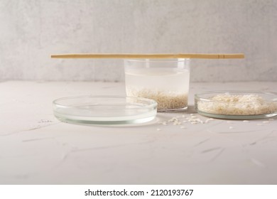 Jar Of Rice Water For Skin Care Face Cleansing Cosmetic Product. Holistic Beauty Concept, Fermented Beauty Care Trend