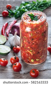 Jar Of Salsa With Ingredients