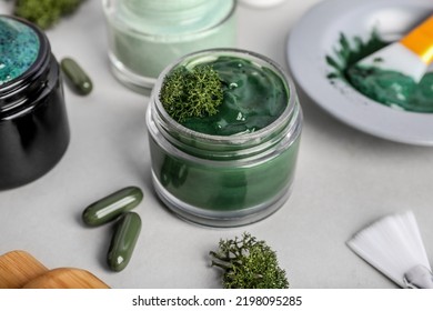 Jar Of Spirulina Facial Mask On Light Background