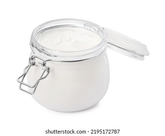 Jar Of Tasty Organic Yogurt Isolated On White