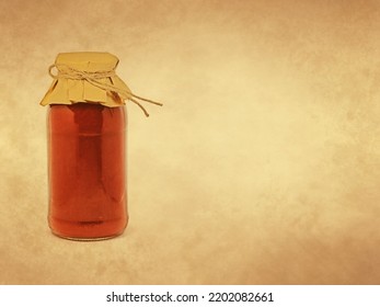  Jar Of Tomato Paste On Old Paper Background