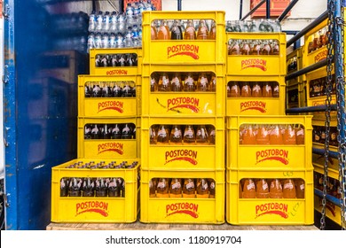 Jardin Colombia. April 2018. A View Of Crates Of Postobon Soft Drink Crates In Jardin In Colombia