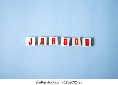 Jargon - word from wooden blocks, special words and phrases jargon concept, top view on blue background