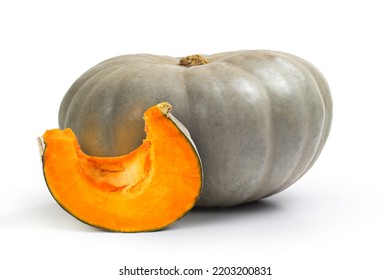 Jarrahdale Winter Squash Pumpkin And Slice Isolated On White Background