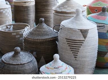 Jars and baskets, handmade, abstract