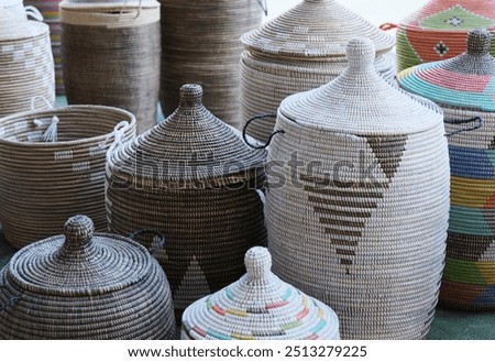 Jars and baskets, handmade, abstract