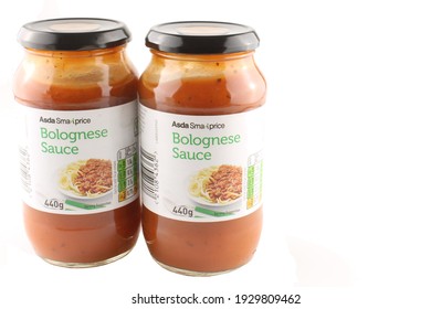 Jars Of Bolognese Sauce. Asda Own Brand Foods, Shopping On A Budget Concept.  Lancashire, UK, 05-03-2021