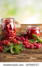 Jars of jam, fruit